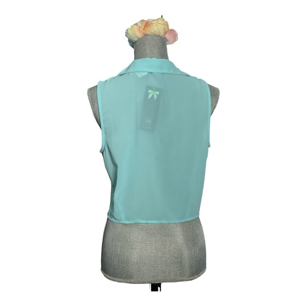 Iris Los Angeles Aqua blue Top Sheer Sleeveless Lace Knot Tie Large - Picture 5 of 11